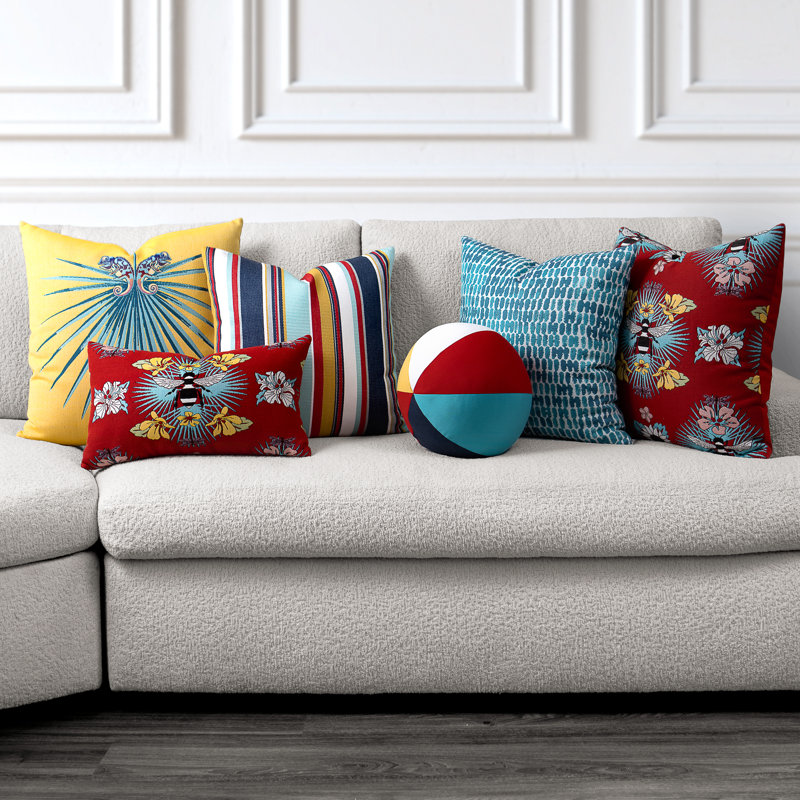 Multicolor Orb Woven Accent Pillow Cover & Insert, Blue/Red/White Geometric