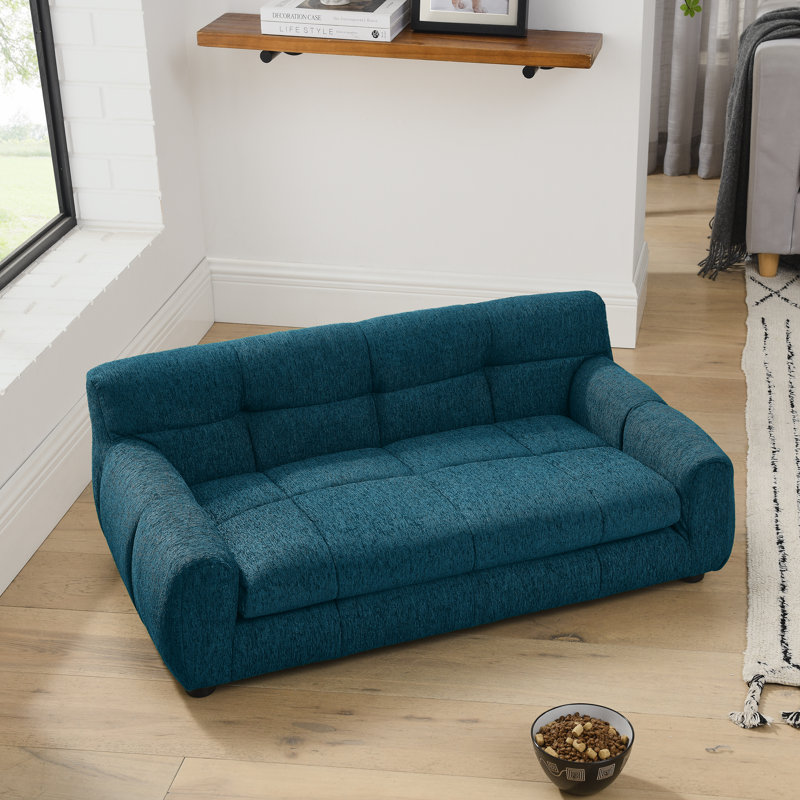 Canapé-lit pour animaux de compagnie avec dossier et accoudoirs, H 14,5 po x l 38 po x P 22 po, Bleu