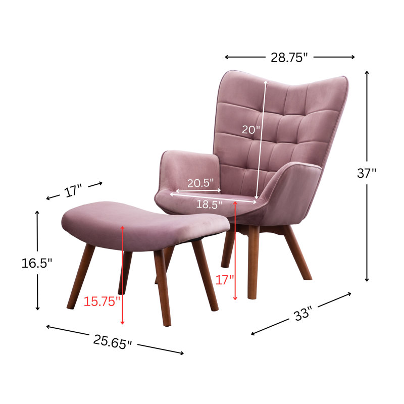 Battistina Velvet Armchair with Ottoman, Mauve