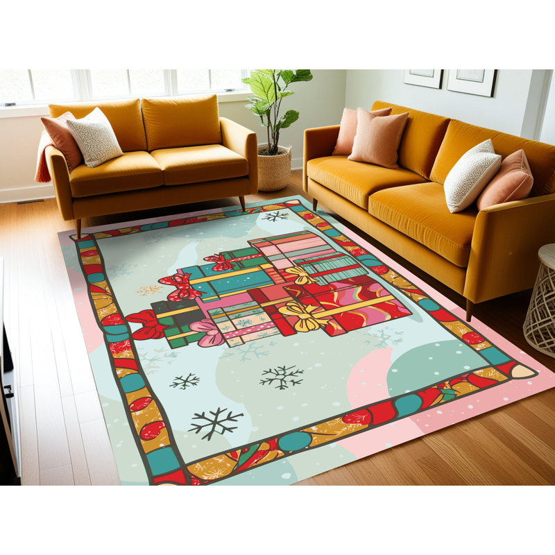 Tapis de vacances d'hiver de Noël lavable The Holiday Aisle®, Rectangle 5 pi x 7 pi