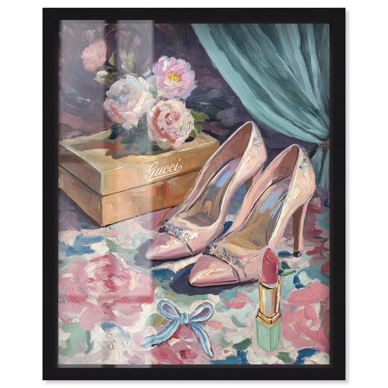 «Pink Heels Shadowbox Print» par Art Remedy, Noir, H 21 po x l 17 po