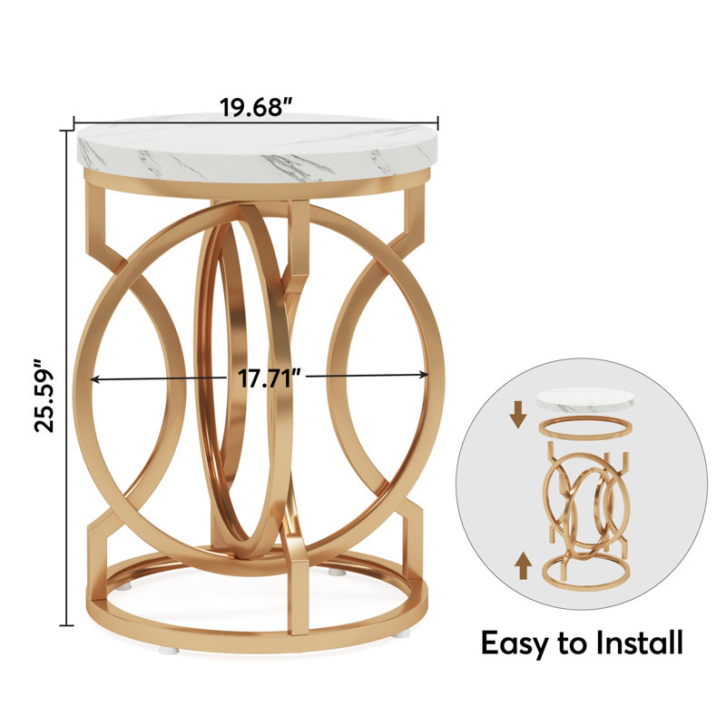 Table de bout ronde 20 po avec plateau en faux marbre