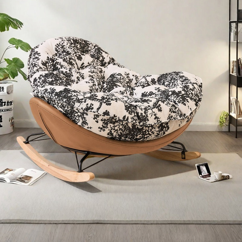 Ergonomically designed Chenille rocking chair, Brown/White