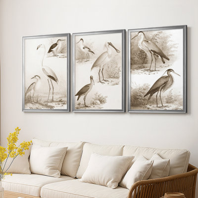 Oiseaux d'eau sépia I - Toile tendue avec châssis sur mesure - 3 pièces