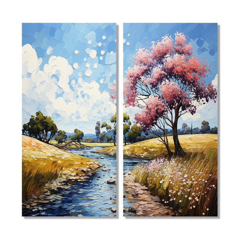 Pissenlits Vangogh dans la prairie I - Art mural traditionnel bleu 2 panneaux, 20" H x 24" W, Wrapped Canvas, Does Not Apply