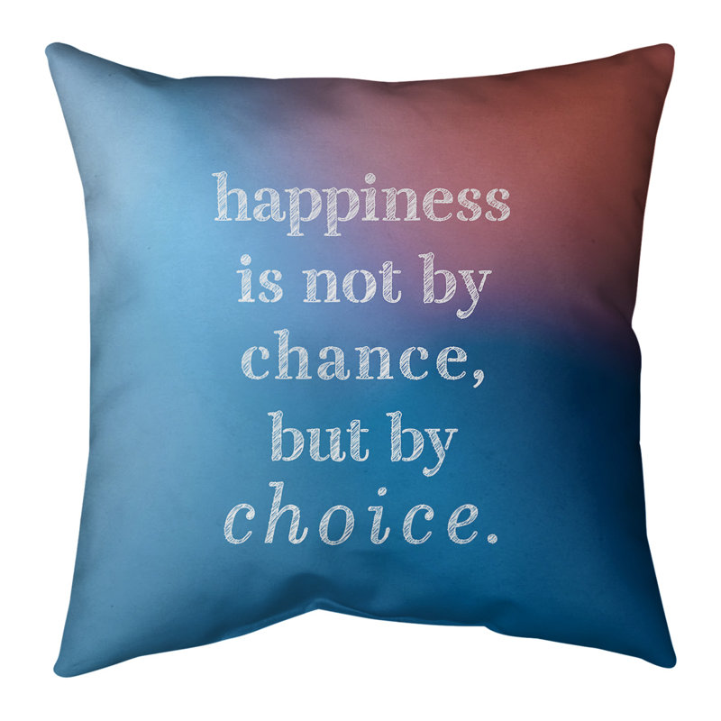Housse de coussin en lin Handwritten Happiness, 26 po x 26 po, Bleu / Rose