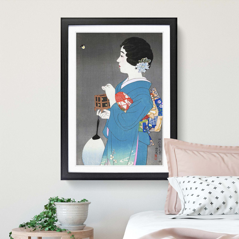 Lady Holding a Box by Ito Shinsui - Picture Frame Painting Print, Black Framed, 48cm H x 36cm W x 2cm D