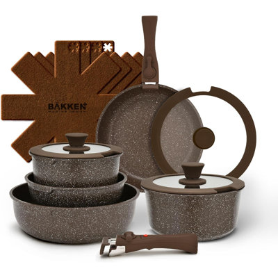 15-pc Nonstick Granite Cookware Set With Pots, Pans, Handles & Glass Lids, Pfoa, Pfos, Ptfe Free, Oven Safe Up To 500°f, Dark Gray