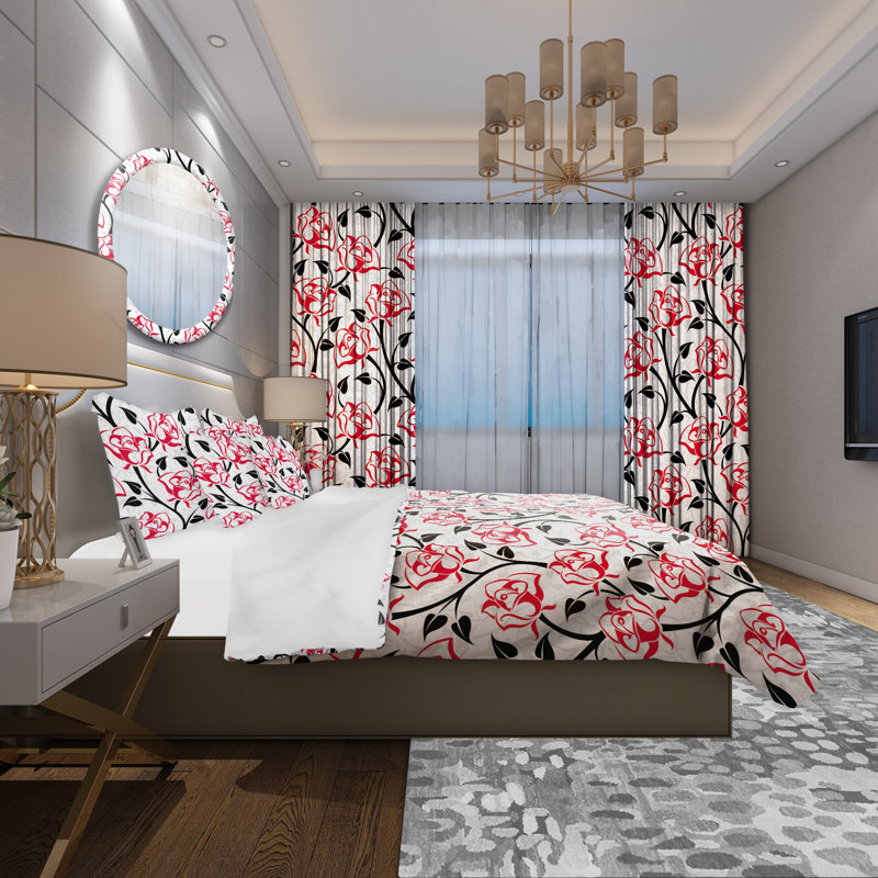 Ensemble de housse de couette en microfibre rouge / noir, Housse de couette très grand + 2 taies décoratives