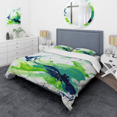 Ensemble de housse de couette abstrait vert et bleu