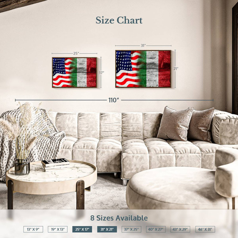Nish des États-Unis et de l'Italie, 25 po x 17 po, Cadre flottant en noyer