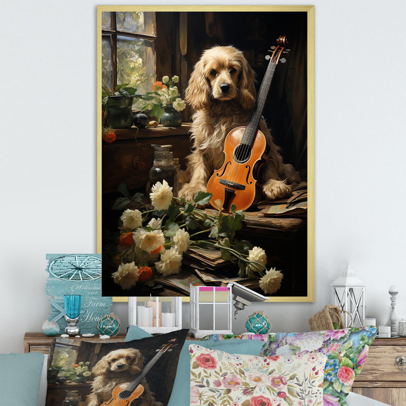 Cocker Spaniel Serenade sur toile, Cadre doré simple, H 32 po x l 24 po x P 1 po
