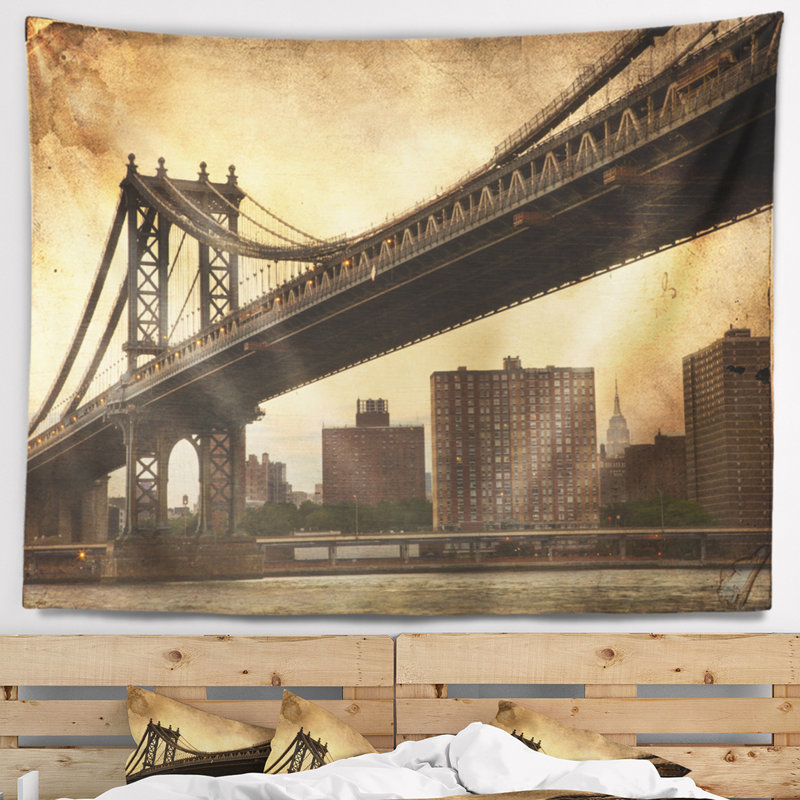 Photographie dark manhattan bridge tapisserie, H 50 po x l 60 po