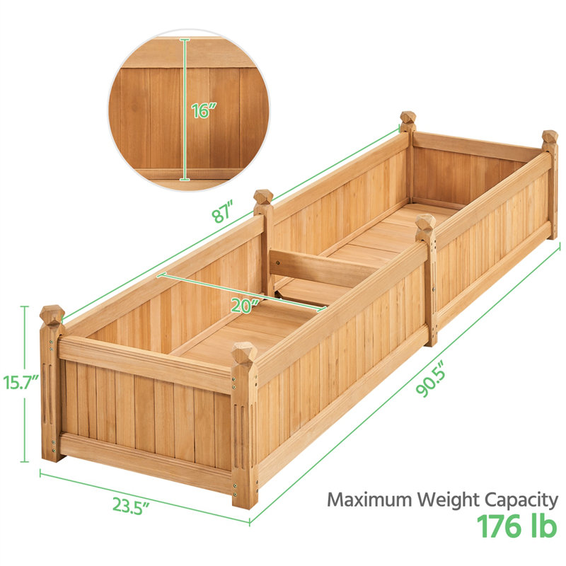 Jardinière rectangulaire en bois de sapin Rilynne, H 15,7 po x l 90,5 po x P 23,5 po