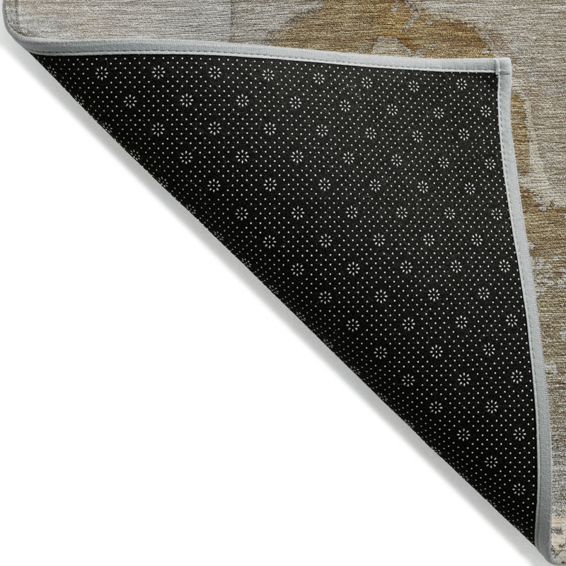 Tapis intérieur lavable abstrait beige et doré 8 pi x 10 pi brun