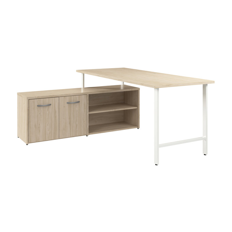 Bush Business Furniture Hustle 72W X 30D Computer Desk And Low Storage Cabinet With Doors & Shelves, Natural