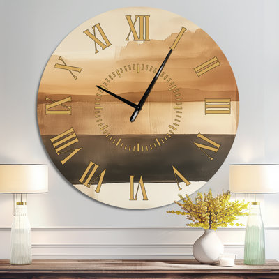 Beige and Black Modern Shapes III - Geometric Silent Round Metal Wall Clock