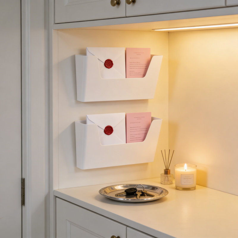 Adhesive Wall File Holder Organizer With No-Drill Mounting, Space-Saving Single Pocket Design For Mail, Magazines, And Office Supplies