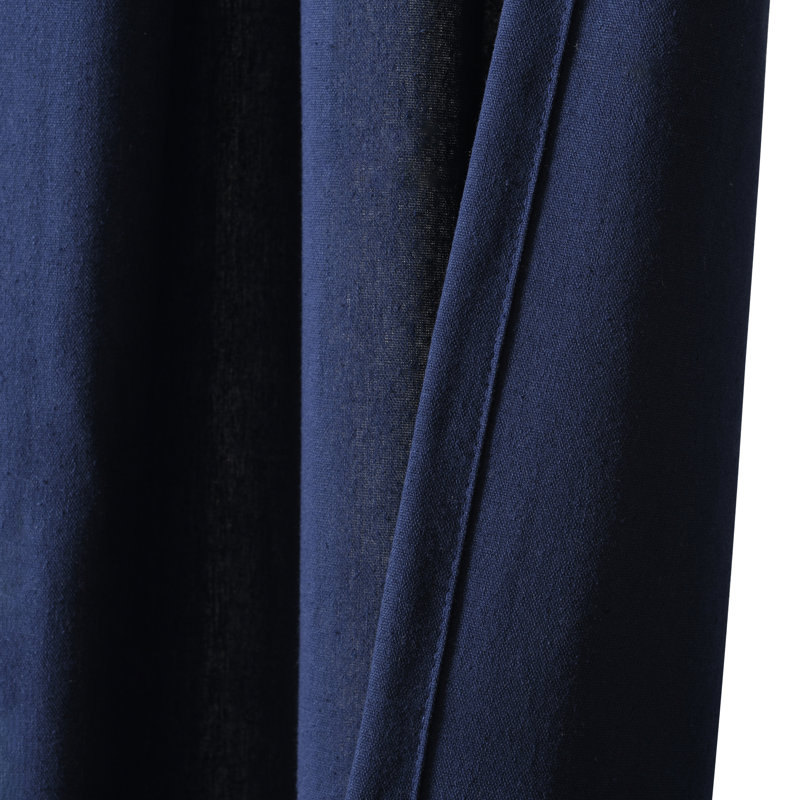 Navy Faux Linen Rod Pocket Sheer Curtain Panel with Tassels