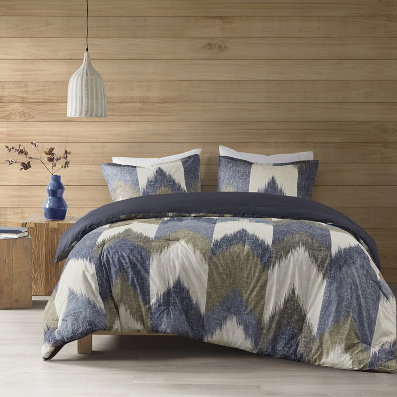 Édredon double / grand - imprimé coton bleu marine, intérieur, 2 taies décoratives pour un voyage contemporain, Navy
