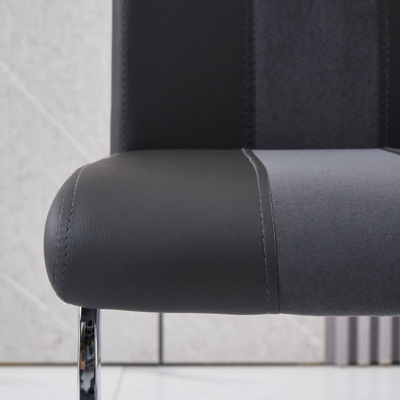 Amelie-Grace Faux Leather Upholstered Armless Dining Chair, Faux leather Dark Grey