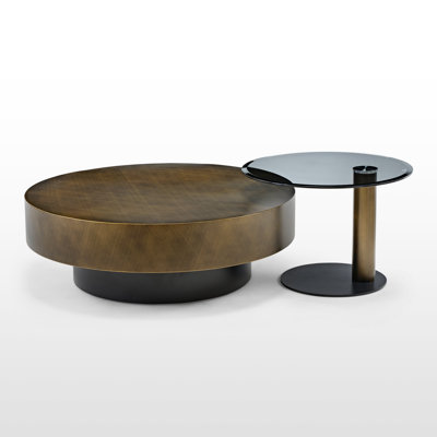 Brown Coffee Table With Glass Side Table Set Of 2