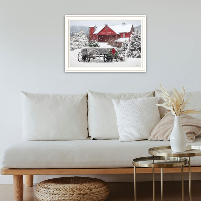 «Trendy Decor 4U Tree Farm Wagon», art mural encadré blanc pour le salon, impression d'art mural pour la maison par Lori Deiter