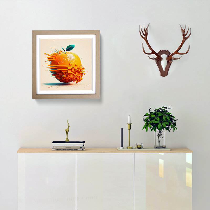 Orange Fruit Glitch Art - Framed Print, Oak