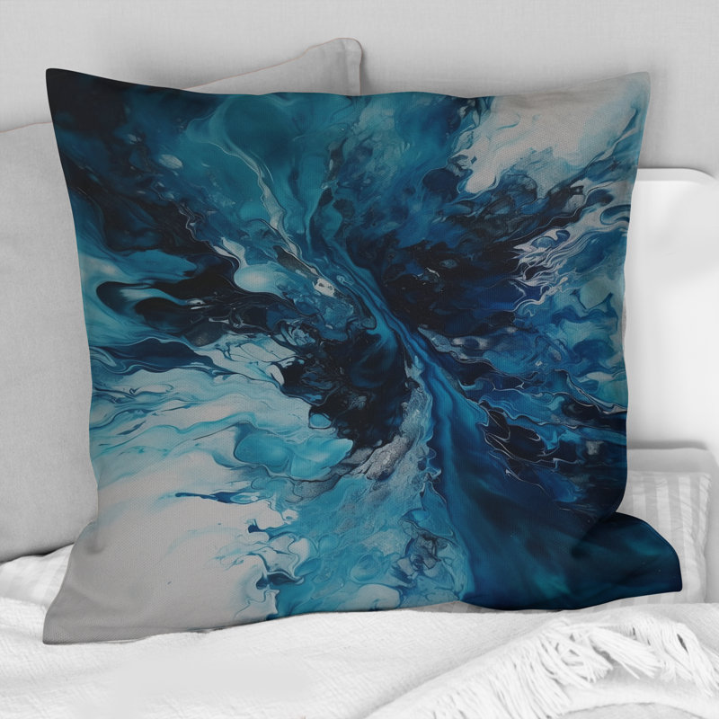 Teal And Black Aqueous Whimsy I - Abstract Printed Throw Pillow, Square 16"