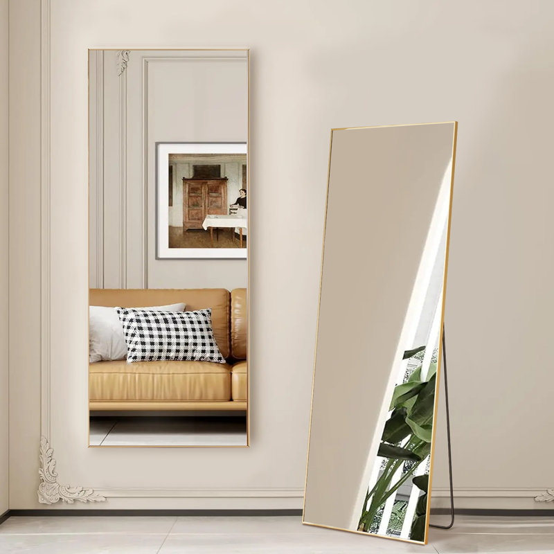 Metal Rectangle Full Length Mirror (Set Of 2) (Set of 2), Gold, 64" x  21"