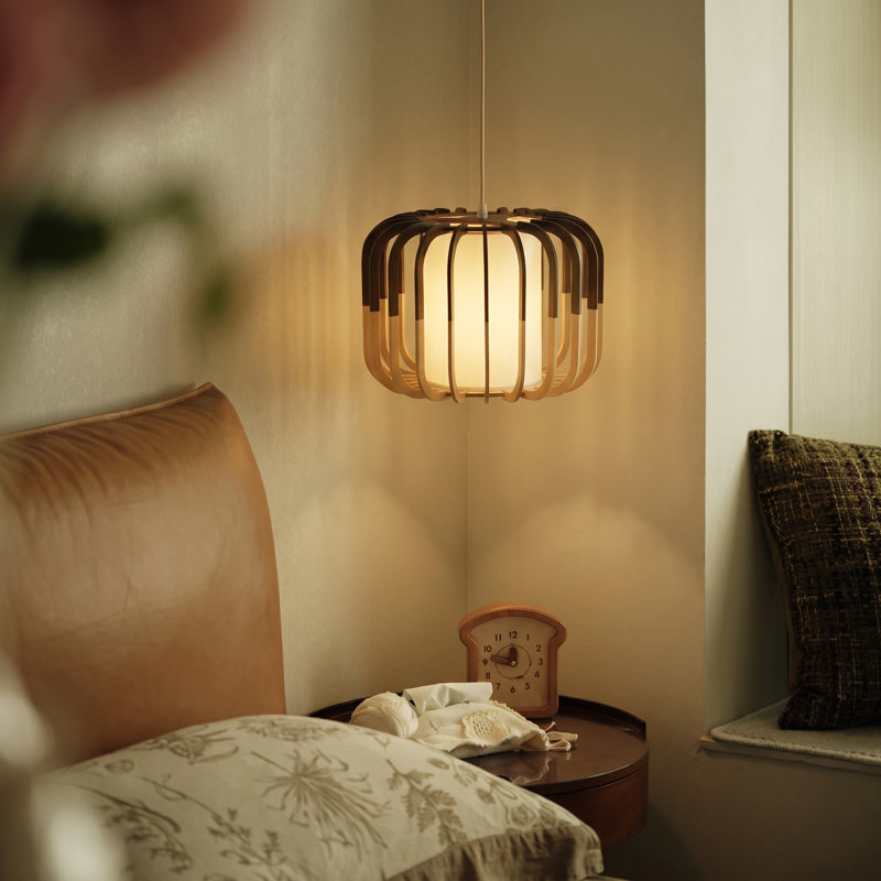 Modern Two-Tone Wooden Cage Hanging Light Fixture