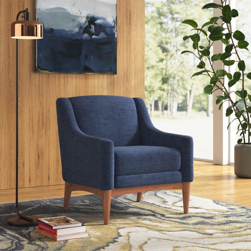 Fauteuil Arshanti avec pieds en bois massif, Marine