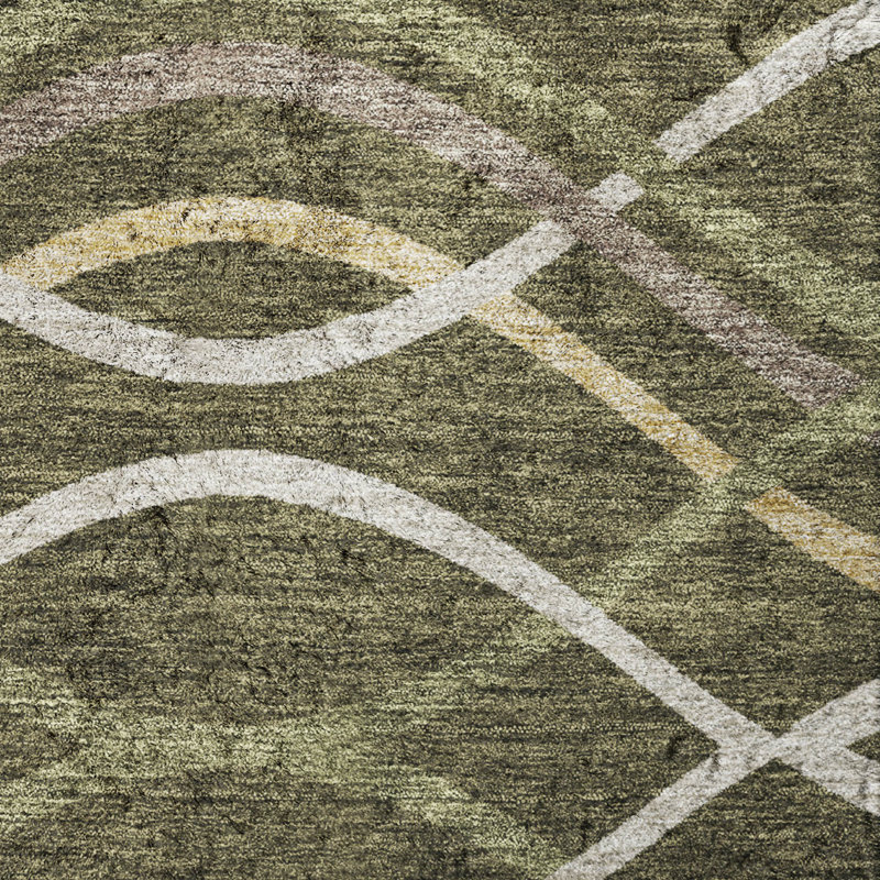 Tapis Dream Shag Waves ADS757, lavable à la machine, de qualité supérieure, Olive, 8' x 10'