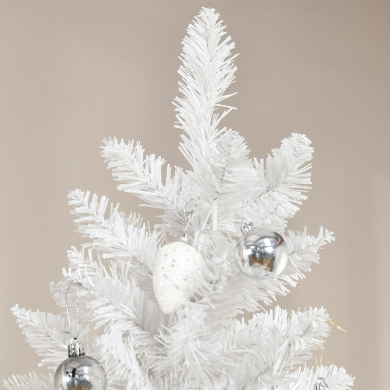 Sapin de Noël artificiel non éclairé avec branches réalistes et base en acier blanc, 6.11'