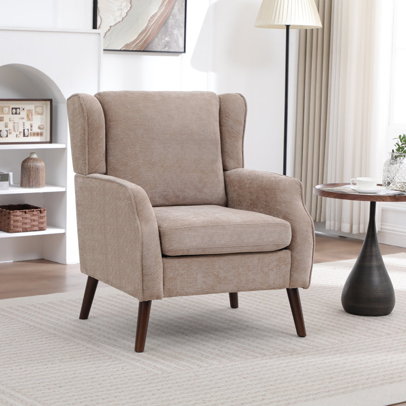 Elegant Wingback Accent Chair with Contemporary Straight Arm Design, Brown