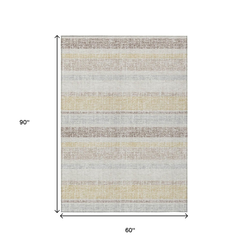 Tapis extérieur lavable rayé ivoire et beige 5 pi x 8 pi