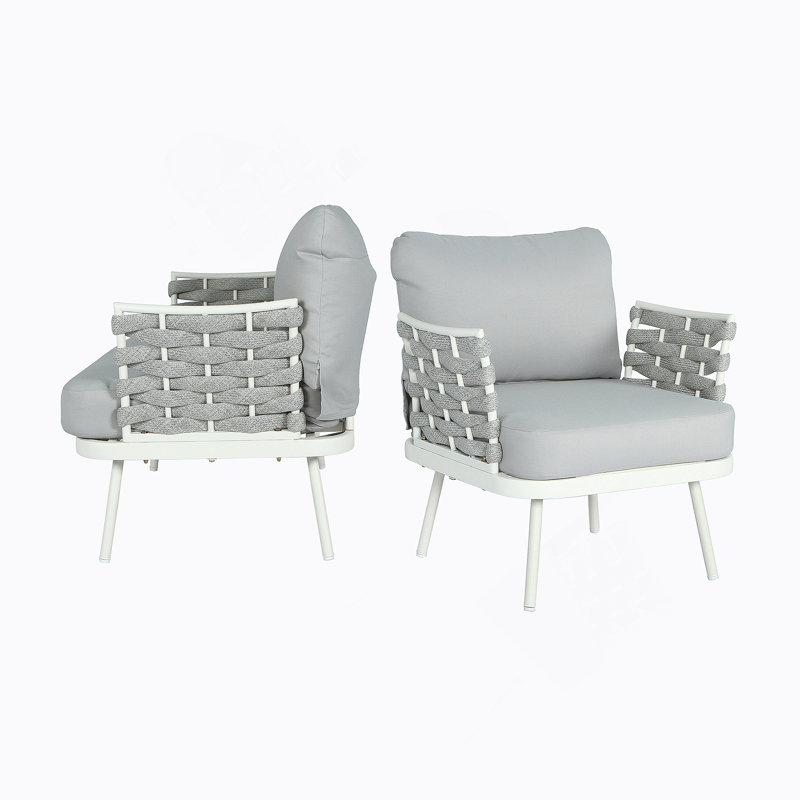 Ensemble de 2 fauteuils club en acier, blanc cassé et gris, Gris, Blanc cassé