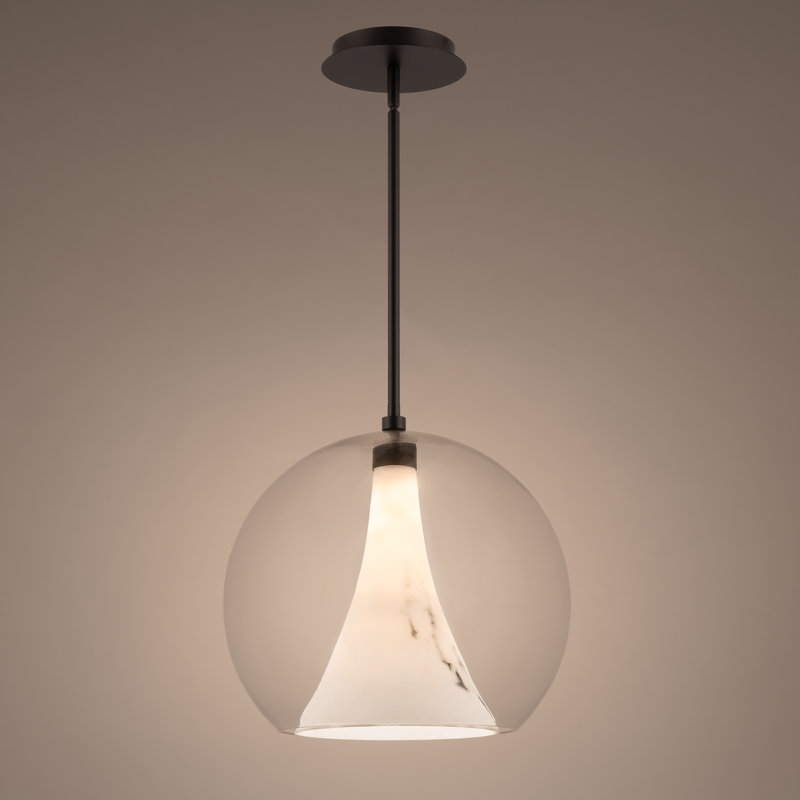 Chantilly Black Crystal Globe LED Pendant with Faux Alabaster Diffuser
