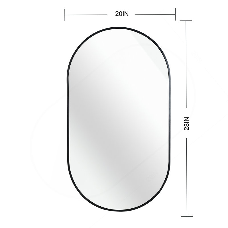 Black 20 x 28 Inch Metal Oval Mirror, Black