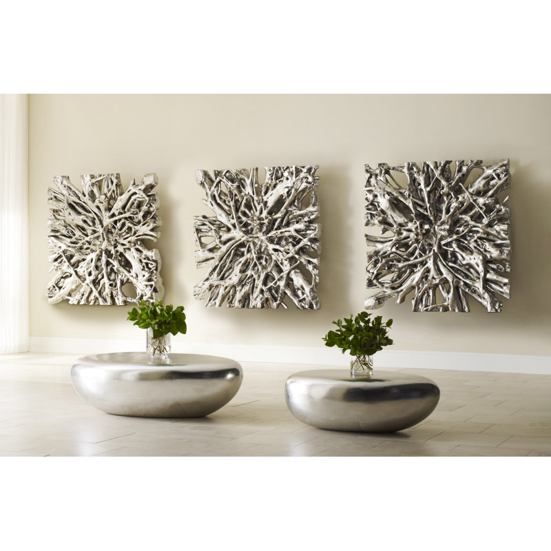 River Stone Coffee Table, Silver Leaf, 14" H x 42" L x 26" W