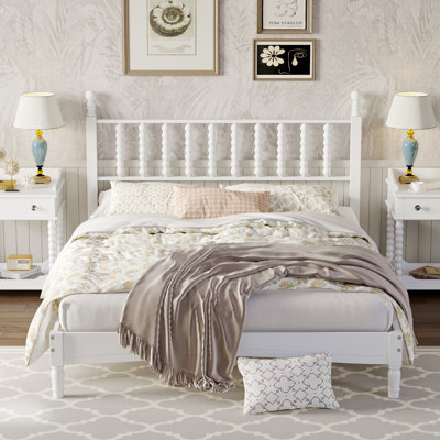 Lit plateforme en bois avec tête de lit en forme de gourde, style rétro et support en lattes de bois robuste pour un sommeil confortable