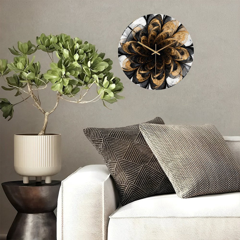 Horloge murale 12 po ronde en verre trempé avec mouvement à quartz silencieux, Gris anthracite champagne
