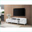 Console de meuble télé, blanc moderne avec détails en faux marbre, pieds argentés et amp; Rangement | Blanc | Dimensions du téléviseur de 60 à 69 pouces