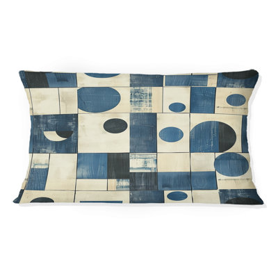 Coussin lombaire Mid-Century blanc et bleu I