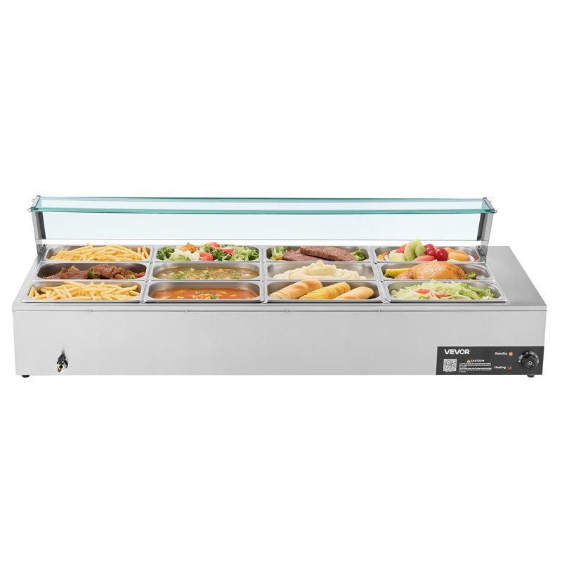 Chauffe-plats commercial 12 plaques 1700W Buffet Bain Marie avec couvercle en verre