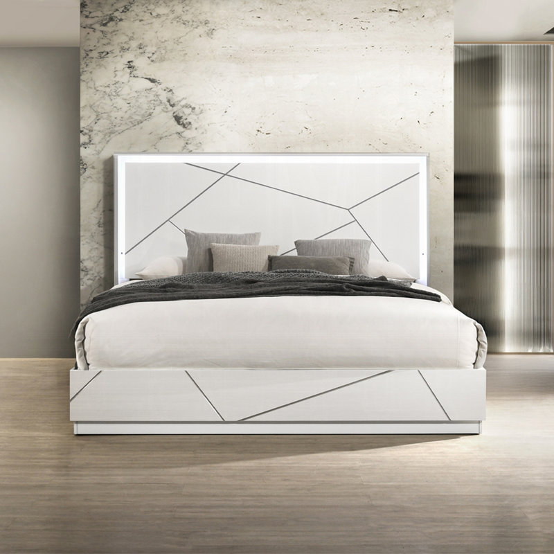 Lit moderne et élégant avec mobilier de chambre à coucher contemporain à lumières en relief à DEL 1pc, Grand