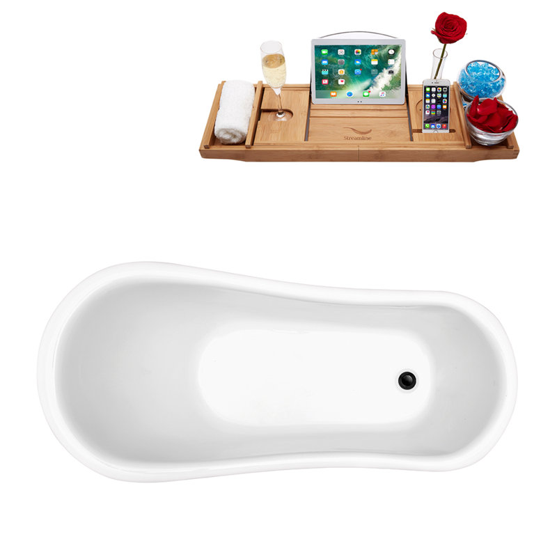 1549.4mm x 701mm Soaking Acrylic Bathtub, Matte Black, Glossy White