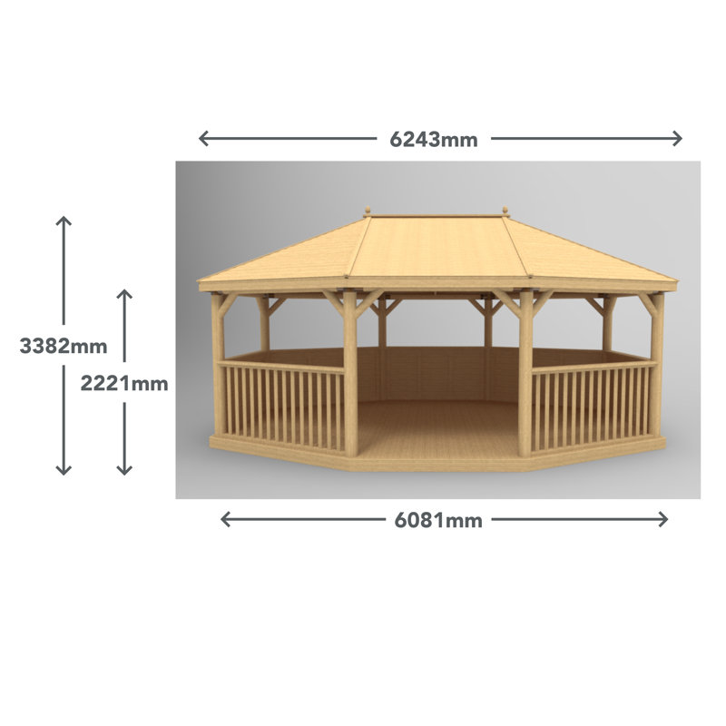 6.3m x 4.9m Wooden Gazebo with Timber Roof with Installation Service