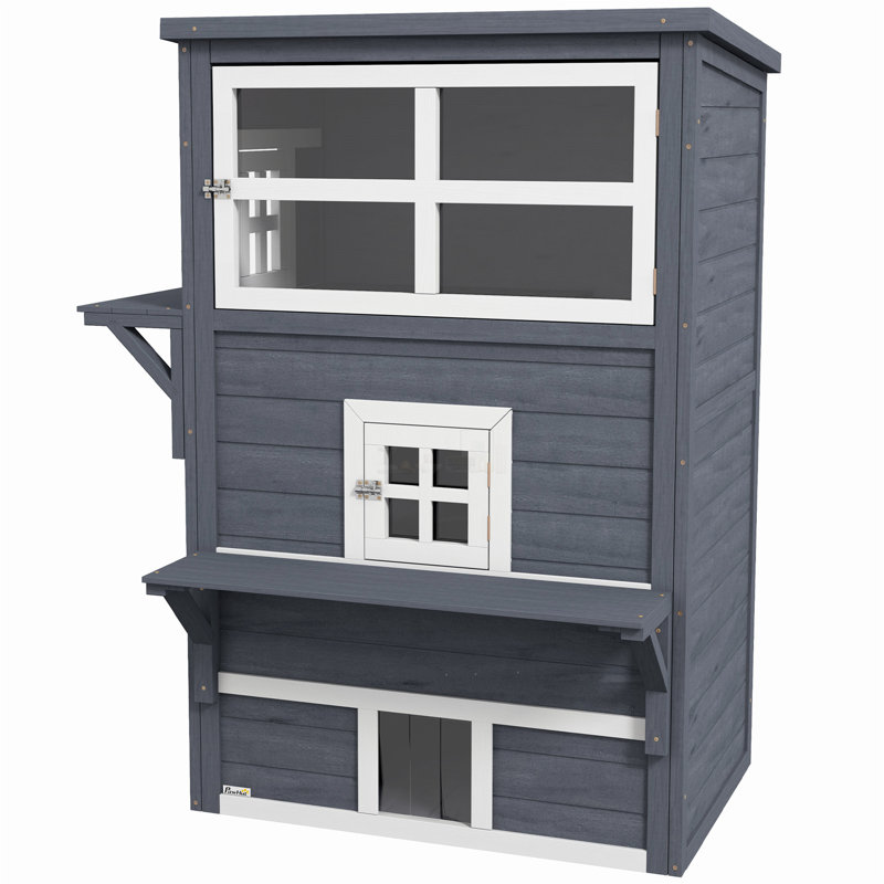Abri pour chat 3 étages, maison d'extérieur pour chat avec plancher surélevé, toit en asphalte, portes de secours et plateformes de saut