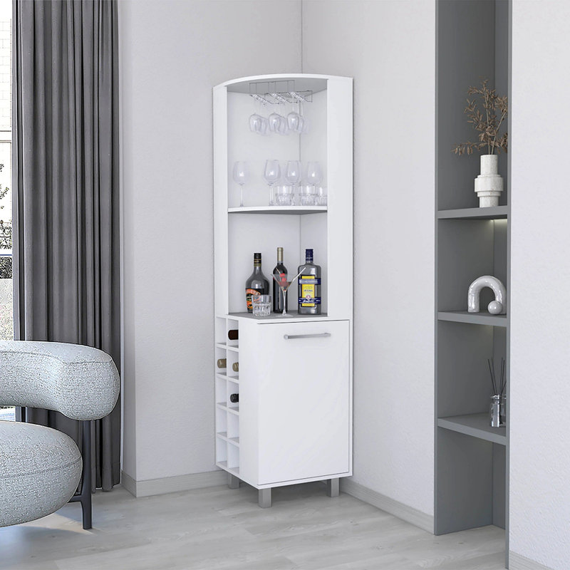 Bar d'angle avec porte-verres et porte-bouteilles, Blanc